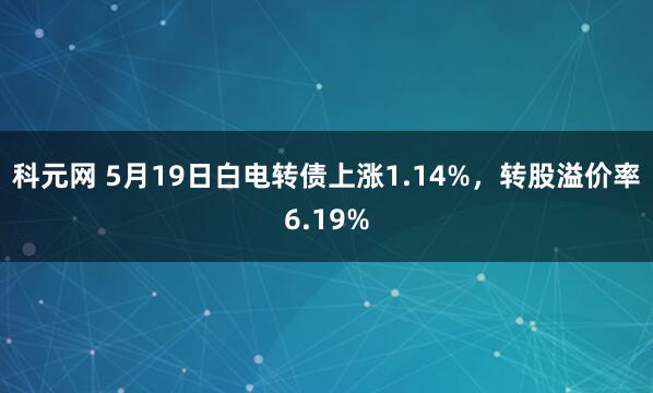 科元网 5月19日白电转债上涨1.14%，转股溢价率6.19%
