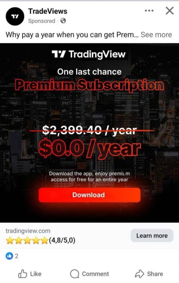 银河策略 Brokewell 安卓恶意软件通过仿冒TradingView 广告进行传播